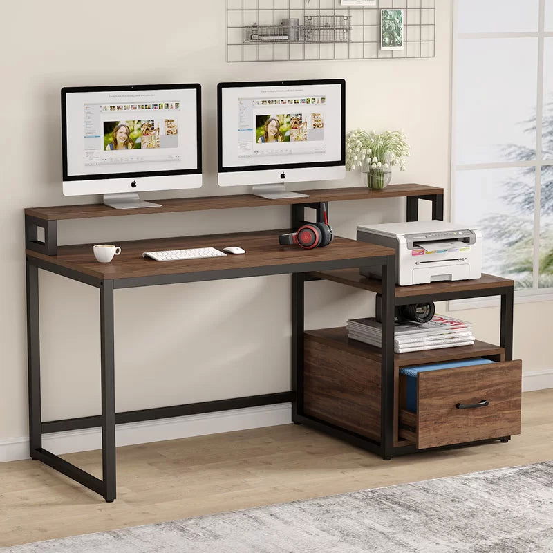Furnishiaa Solid Wood Iron Study Table with Drawer - Furnishiaa -  -